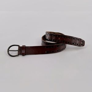 Brown Leather Belt With Leather Stitching 34